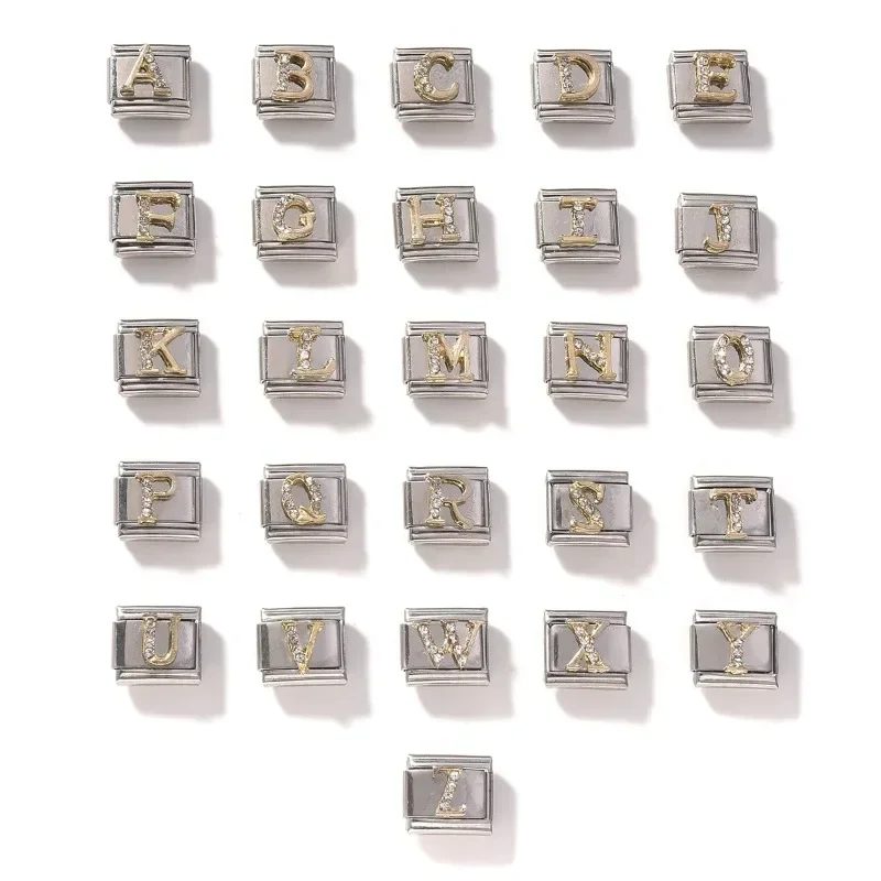 Hot Selling Italian Stainless Steel Module Bracelet 26 Letters DIY Assembly Disassembly Elastic English Inlaid Zircon