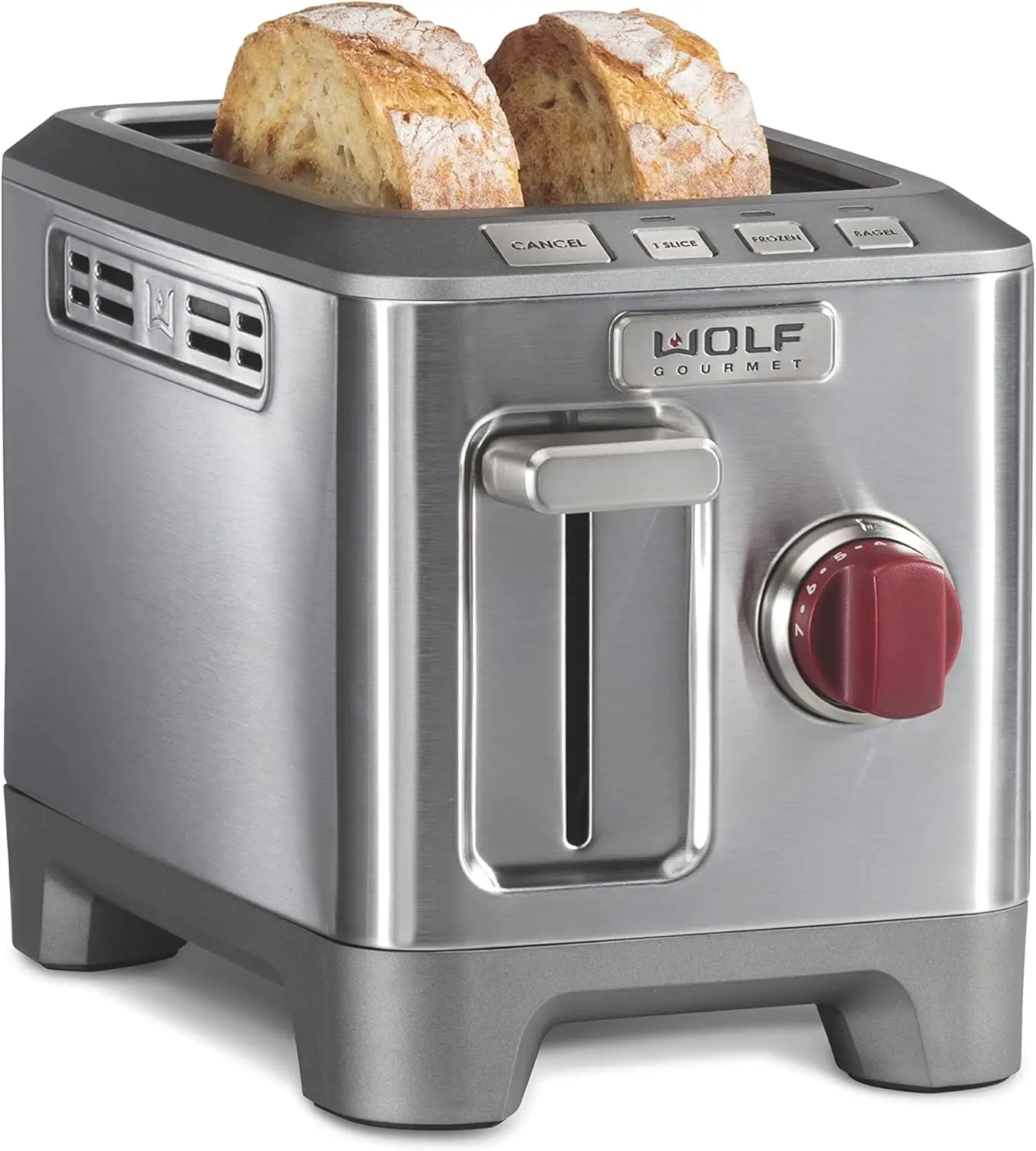 2-Slice Extra-Wide Slot Toaster with Shade Selector, Bagel and Defrost Settings, Red Knob, Stainless Steel (WGTR152