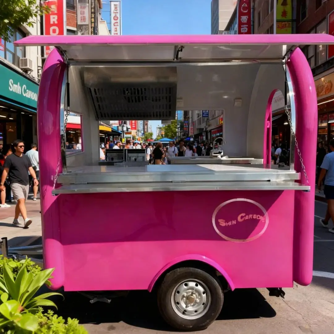 

Outdoor Food Trailer Pink Main Color Flexible Location Mobile Kitchen Catering Truck