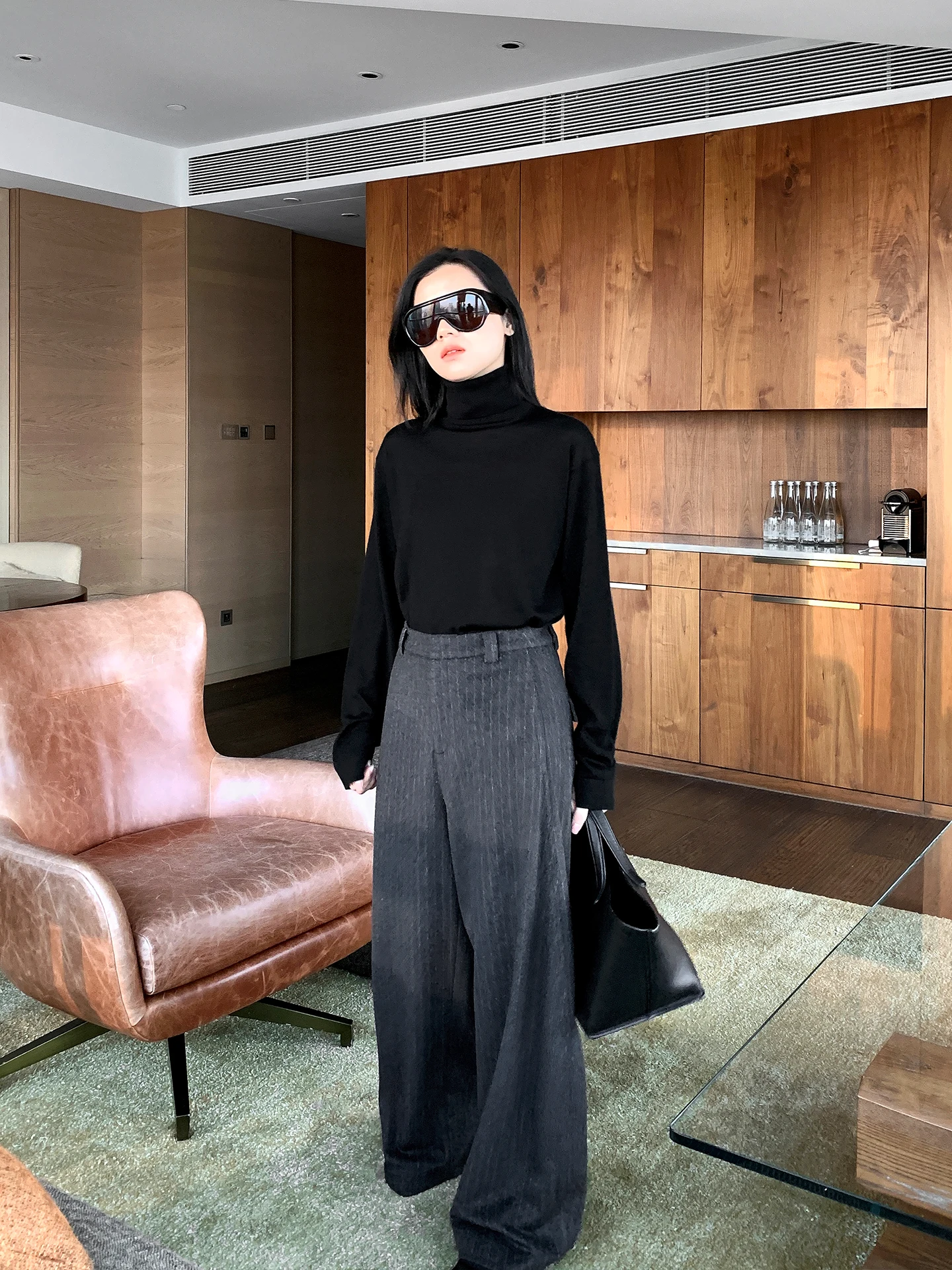 

Женский шерстяной вязаный топ Muallychen с высоким воротником, свободного кроя, драпированный, модный, для зимы, с длинными рукавами, для многослойных образов