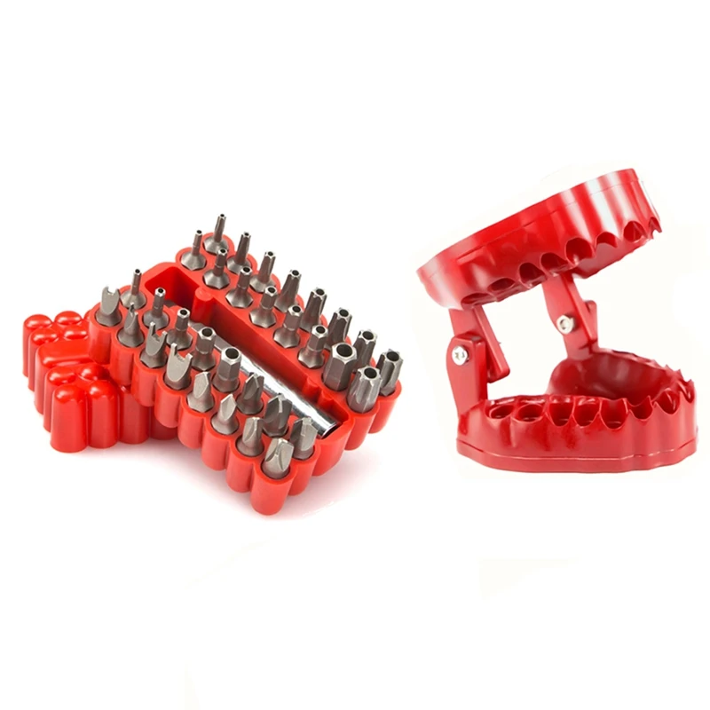 Denture Screwdriver Bit Organizer Holder With Magnetic Base,Drill Bit Holder With 32Pcs Bits And 1 Extension Socket