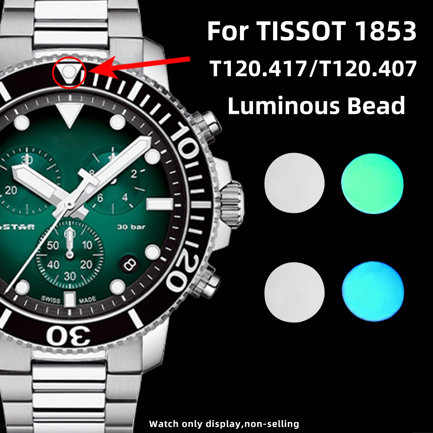 Night Fluorescent Bead For Tissot 1853 T120 Series  Luminous Bead watch bezel T120407A T120417A Insert ring 2mm Accessories