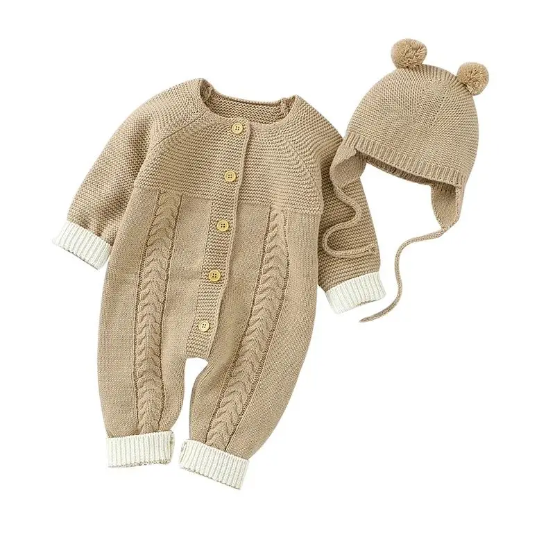 Long Sleeve Toddler Autumn Winter Overalls Children Outfits Baby Rompers Clothes for Newborn Infant Boys Girls Knitted Jumpsuits