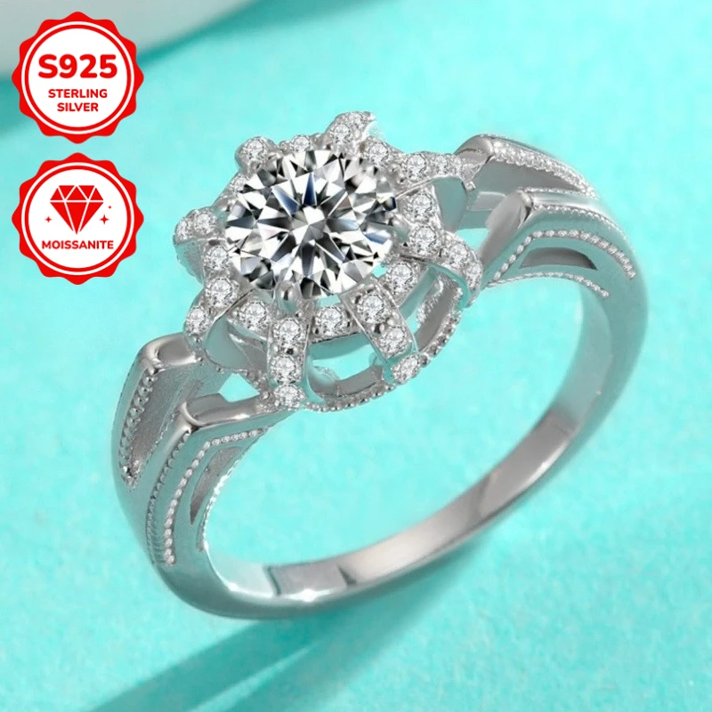 1pc 1Carat   Crown Moissanite Ring Is A Birthday Gift for Friends and Family. 925 Silver It's Simple and Elegant.