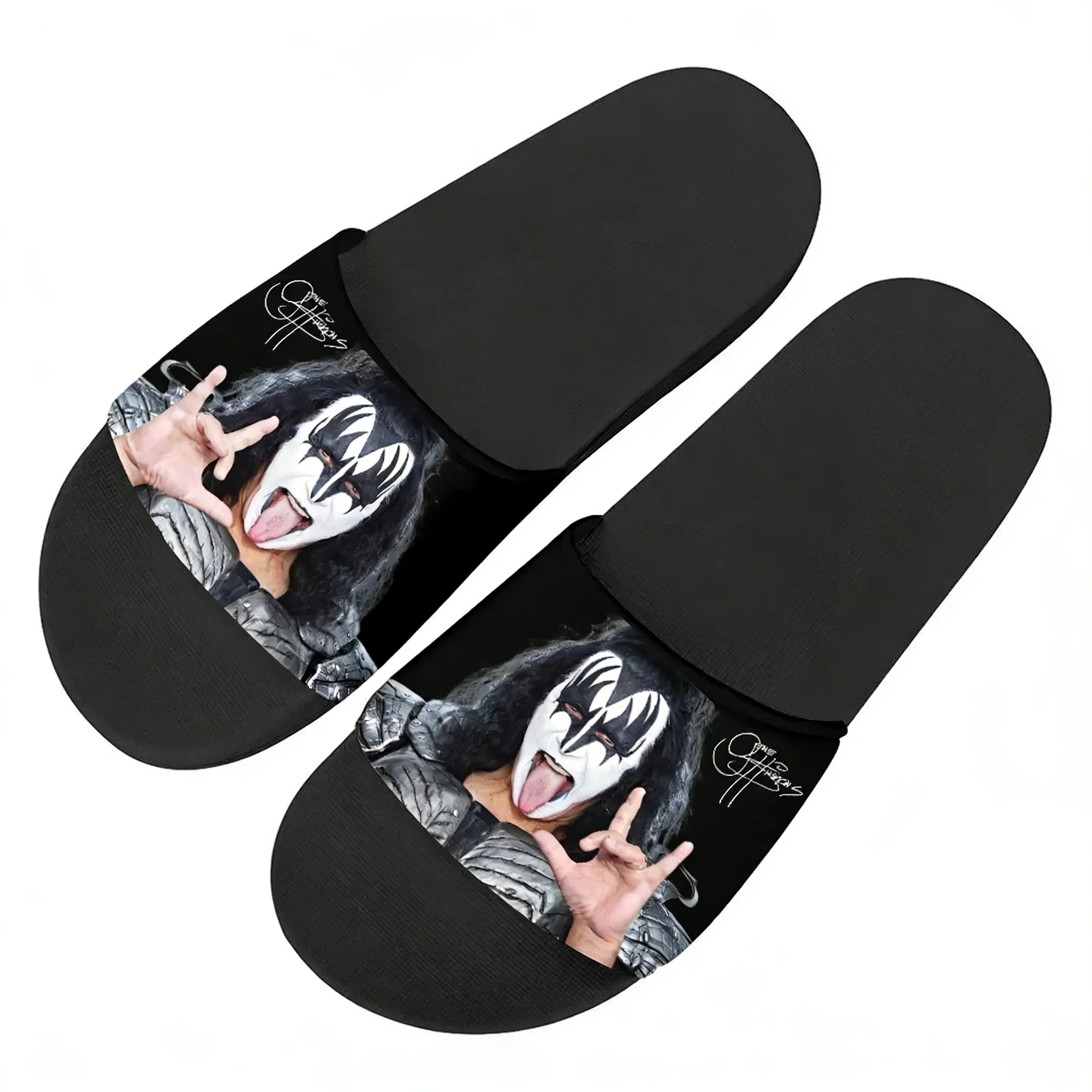 

Тапочки Gene Simmons для мужчин, женщин, мальчиков и девочек, изготовленные на заказ, с возможностью индивидуальной фотопечати и текста, для ванной и воды, черные