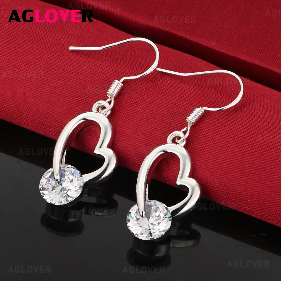 

AGLOVER 925 Sterling Silver Heart Zircon Earrings Elegant and Versatile Women's Banquet Wedding Jewelry