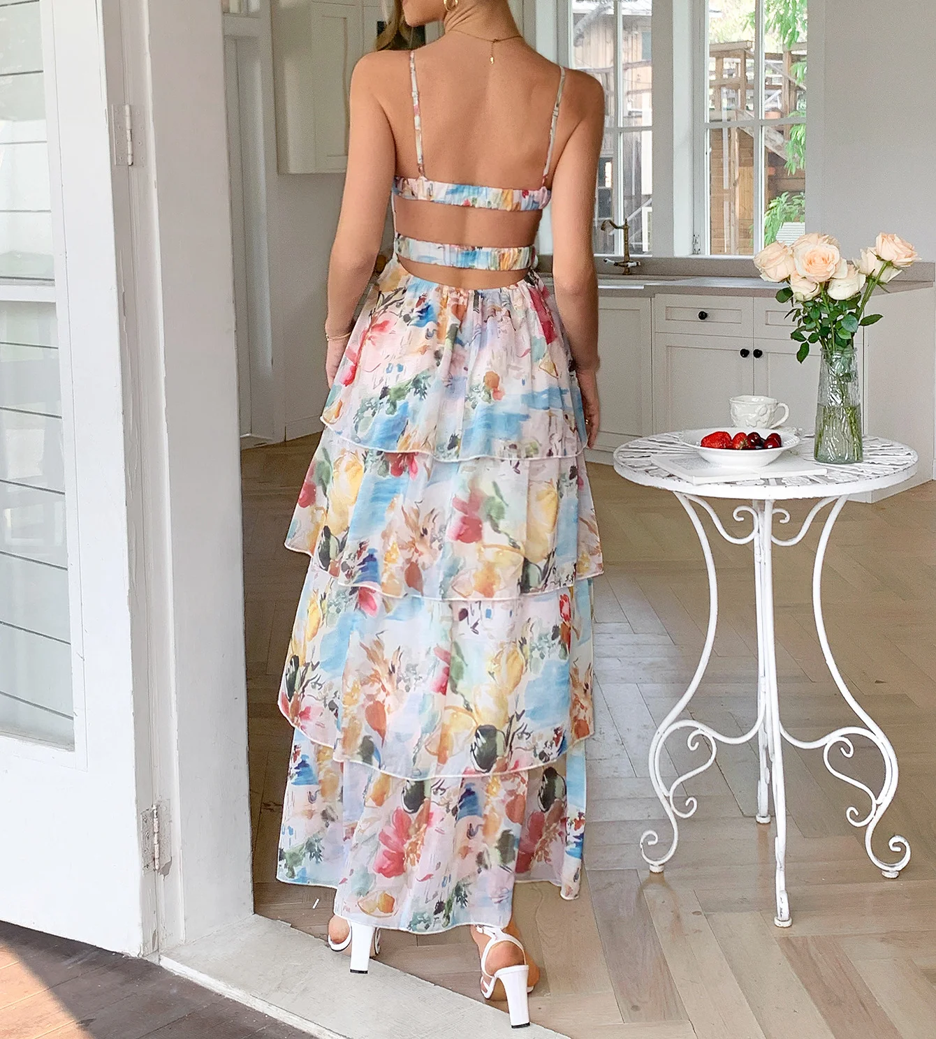 Praia mulher temperamento camisola impressa em camadas verão sexy com decote em v elegante a linha bolo y2k vestido de camisola