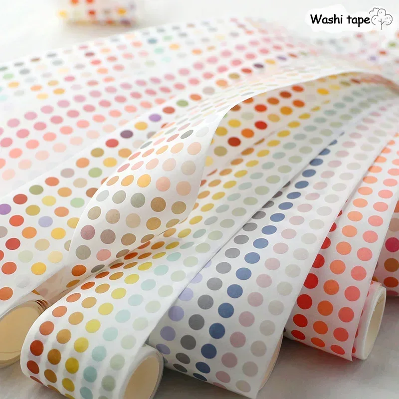 Imagem -05 - Kawaii Colorido Dot Washi Tape Papelaria Adesivos Decoração Adesiva Fita Adesiva Material Escolar Coreano Diário 10 Cores