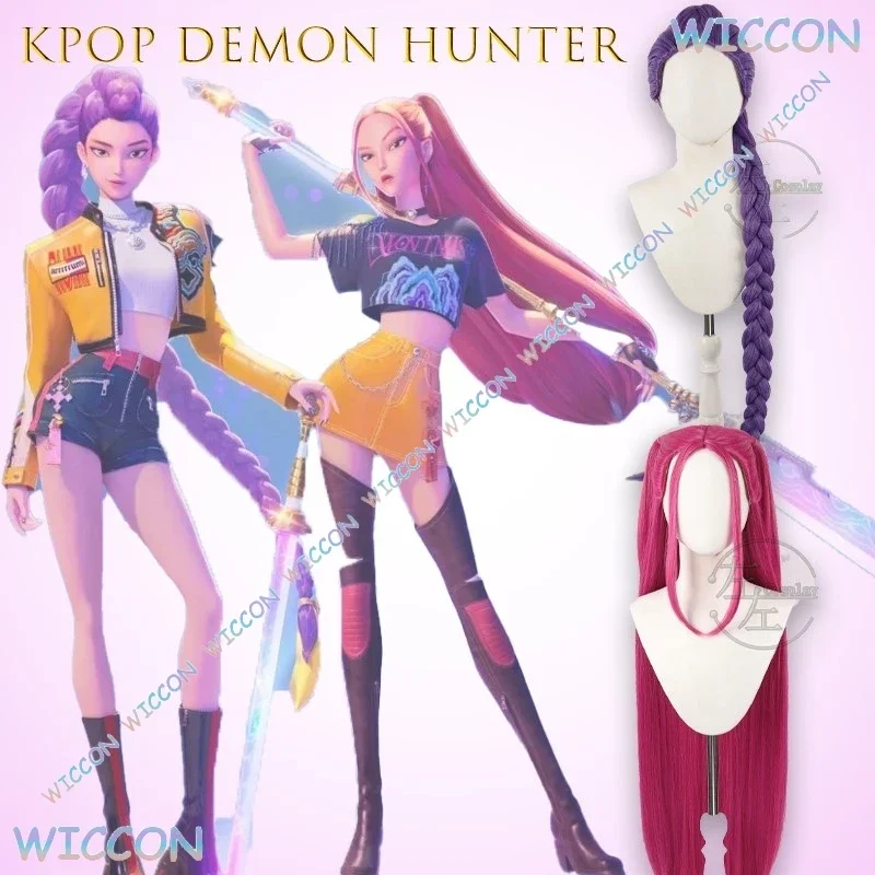 Kpop mira zoey rumi demônio caçador peruca cosplay rosa azul ombre cabelo sintético com couro cabeludo superior para anime bruxa grupo traje