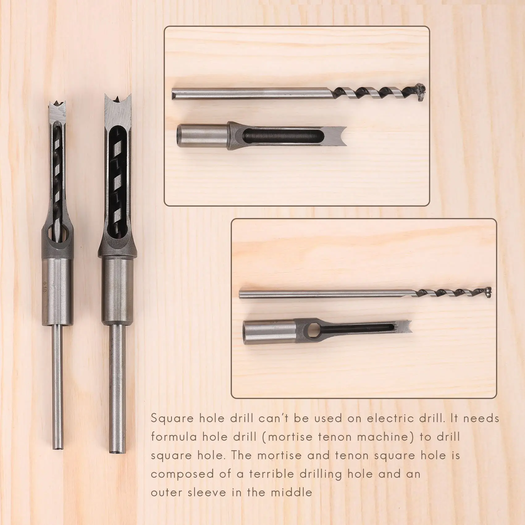 Broca mordedora de agujero cuadrado, cincel de mordida, herramientas de taladro eléctrico para carpintería, 10Mm/16Mm