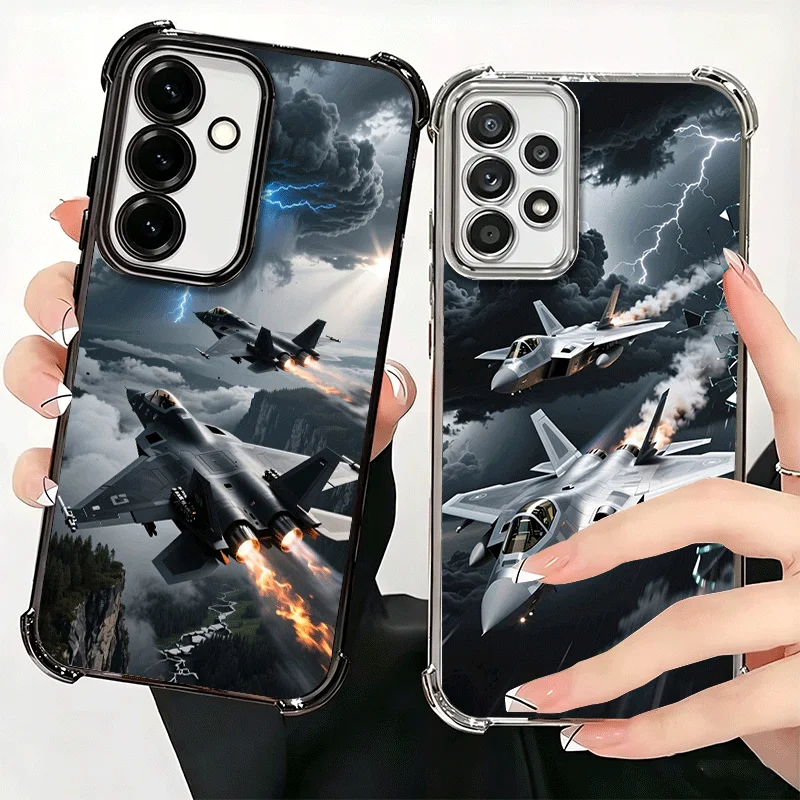 Aircraft Helicopter Formation Plating Phone Case For Samsung A17 A57 A27 A37 A16 A56 A26 A36 A15 A55 A25 A35 A14 A54 A24 A34 A13