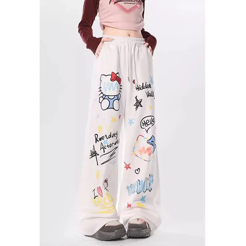 

Sanrio Hello Kitty Wide-Leg Pant Kawaii Anime Cartoon Print Autumn Winter Outdoor Warm Windproof Windproof Cute Girl Casual Pant