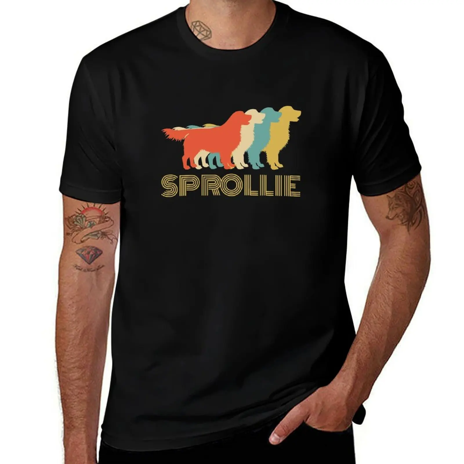 

Sprollie Dog Vintage Colours Design T-Shirt man t shirt designer black cotton t-shirt plain for man package T-Shirt