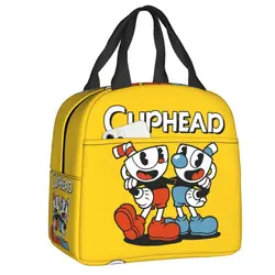 Custom Cuphead Mugman Lunch Bag Men Women Cartoon Game Thermal Cooler Insulated Lunch Box for Children School