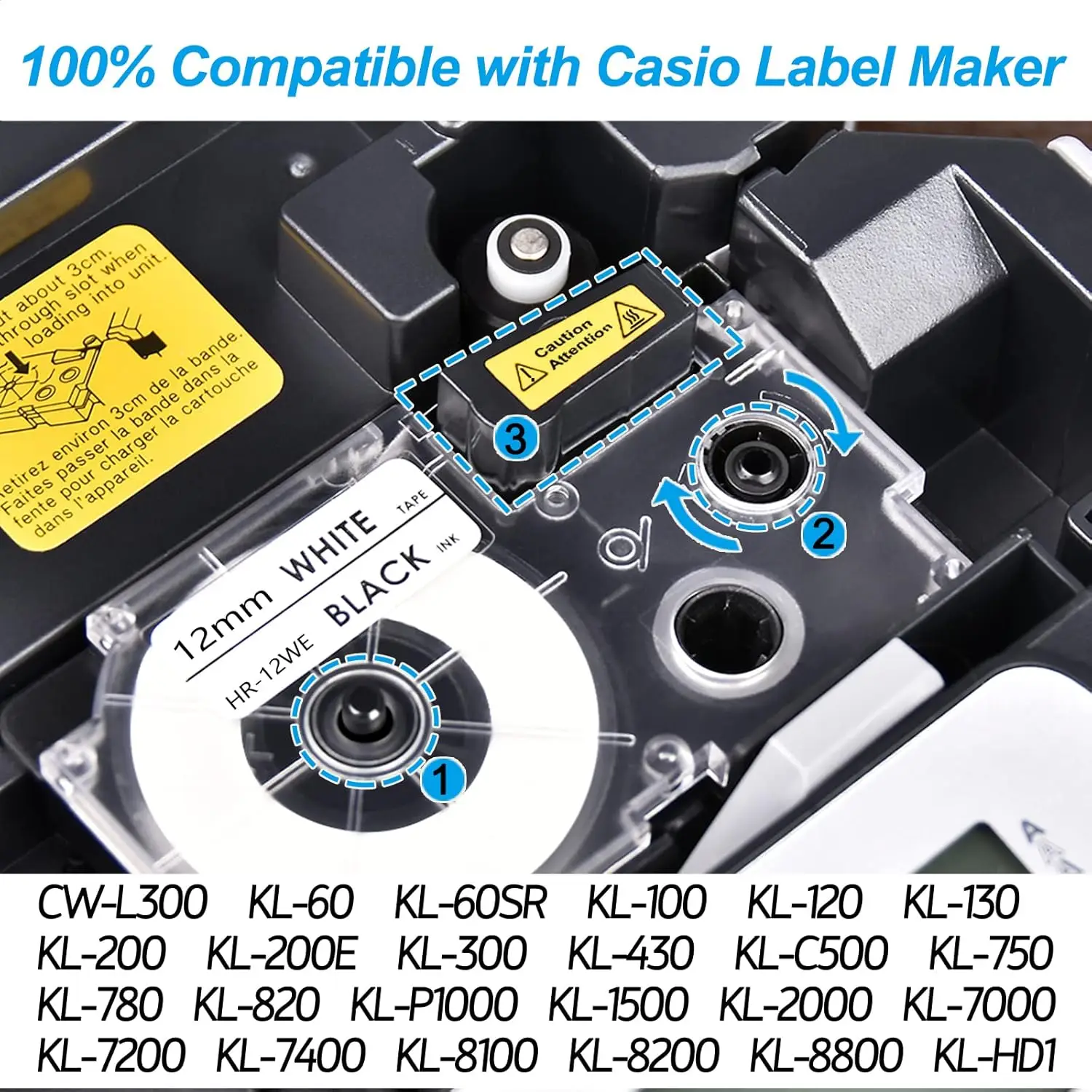 Compatible Label Tape Replacement for Casio XR-12WE XR-12WE2S 12mm 1/2