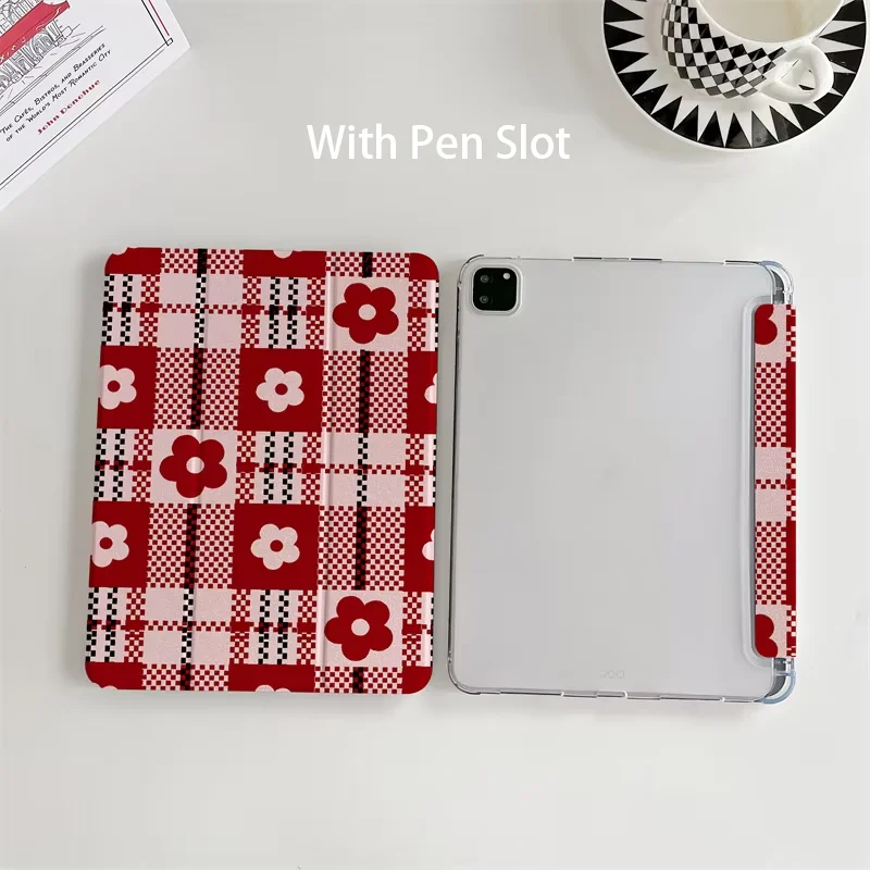 Creative Red Checkered Flower For iPad 11th A16 10 9 8 7 5 Pro 13 11 M5 M4 M3 M2 12.9'' Air  4 3 2 1 Mini 7 6 8.3'' Cover