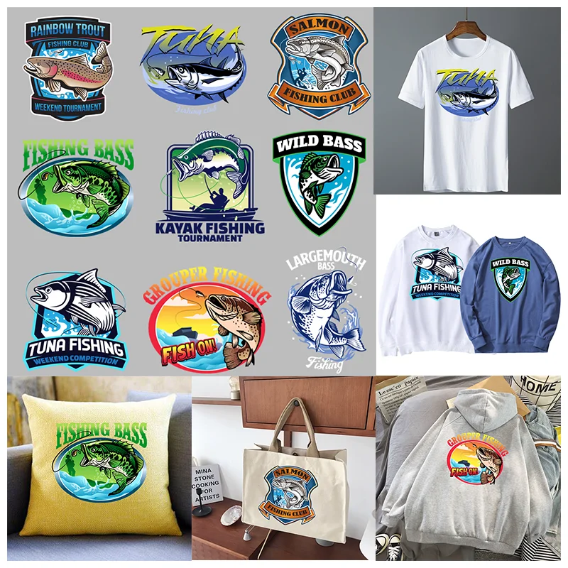 Outdoor Fishing Theme Iron On T-Shirt Heat Transfer For DIY,Father,Hobby,Clothing,Canvas bag,Pillow Personality Washable Sticker