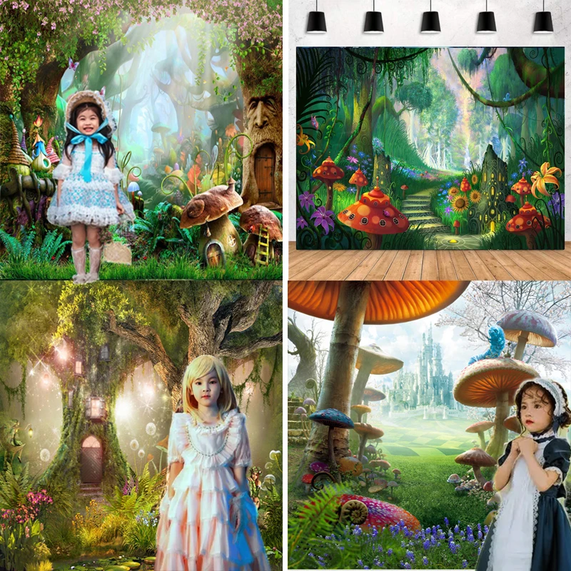 

Wonderland Photography Background Fantasy fairy tale Green Grass Gate Wonderland Photo Background Girl Baby shower Birthday