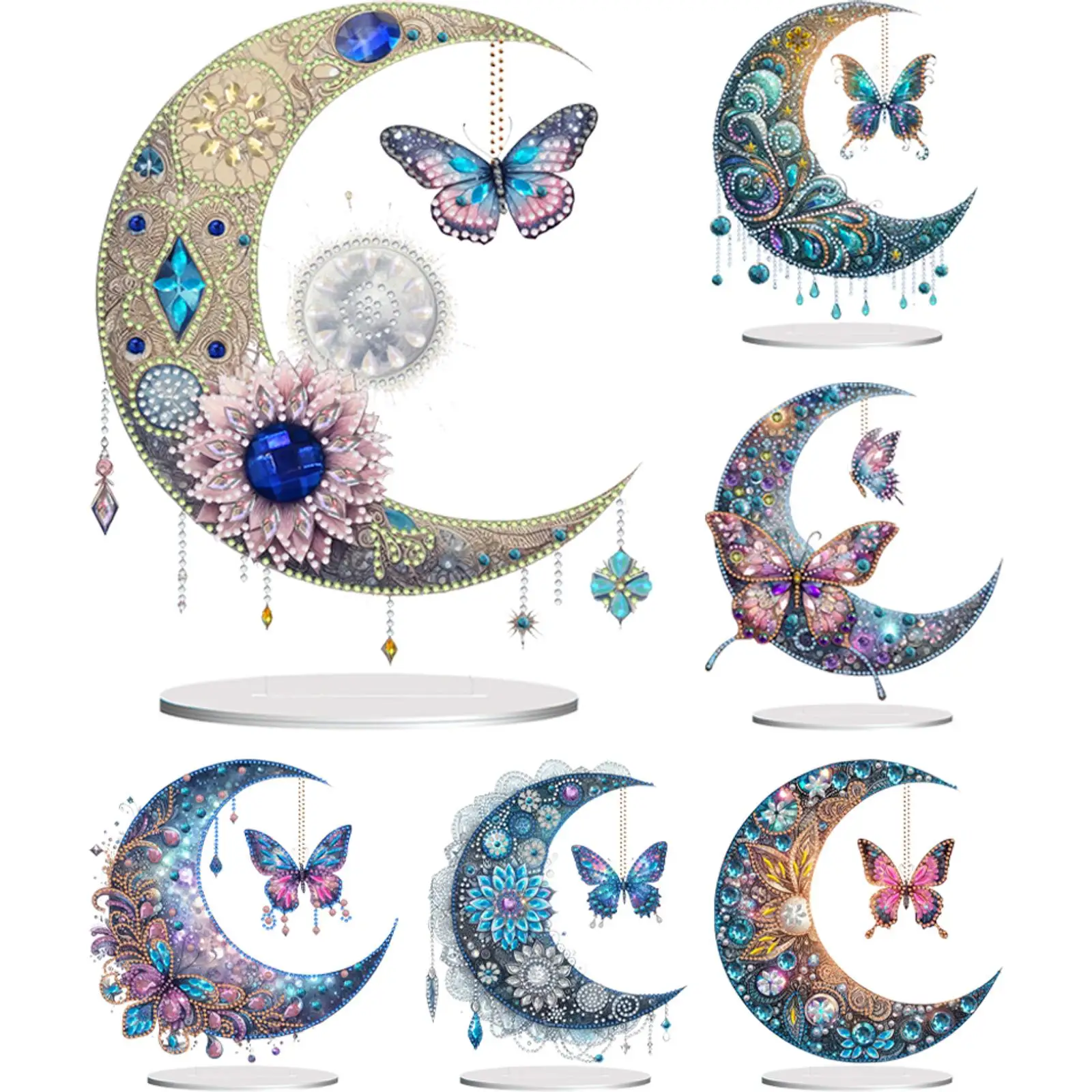 

Acrylic Special Shape Moon Table Top Diamond Painting Ornament Kits 5D DIY Diamond Art Tabletop Decorations for Adults Beginner