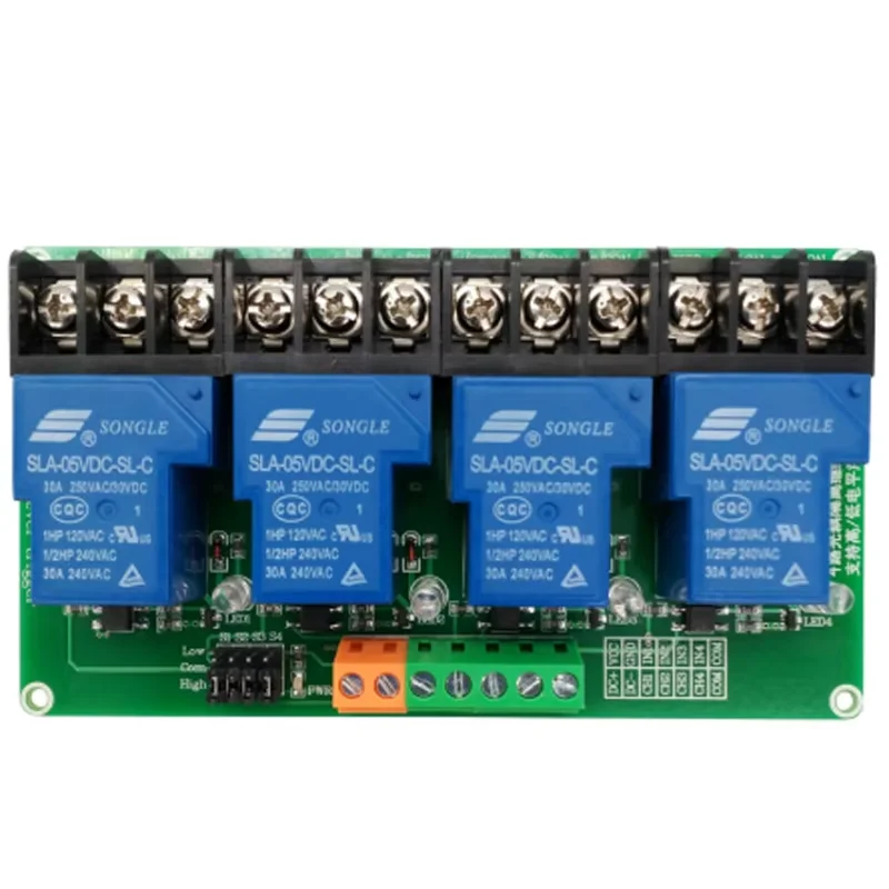 10 unids/lote 4 vías 5V 12V 24V 30A módulo de relé disparador de alto y bajo nivel hogar inteligente PLC control automático