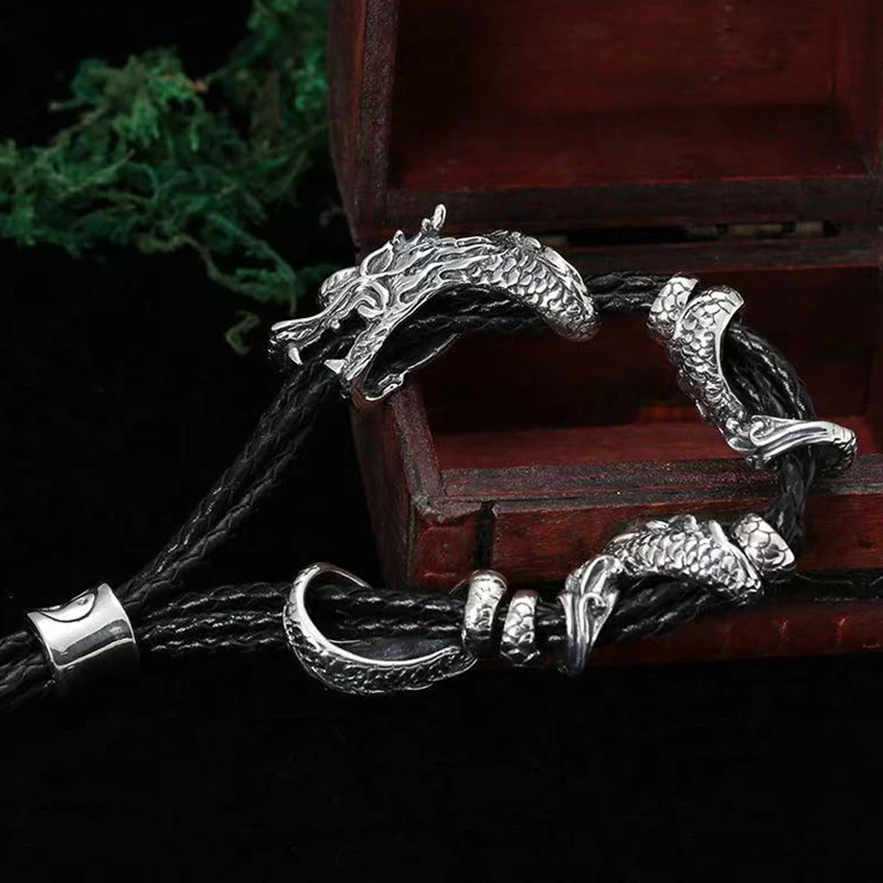 New Tamron Bracelet Handmade Personality Domineering Men's Jewelry Retro Dragon Zodiac Gift Boyfriend Accessories