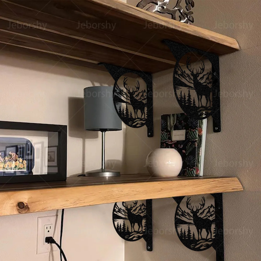 2pcs Deer Metal Shelf Brackets L-Shaped Wall Mounted Supports Requires Drilling Storage for Kitchen Bathroom view 4