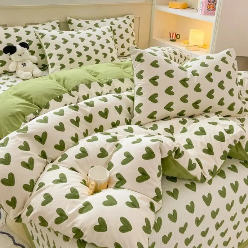 مجموعة من 3 قطع من غطاء لحاف الزهور النباتية، مجموعة مفروشات بنمط قطة كرتونية لطيفة، غطاء لحاف وردي مزخرف لغرفة نوم النساء والأطفال والبنات