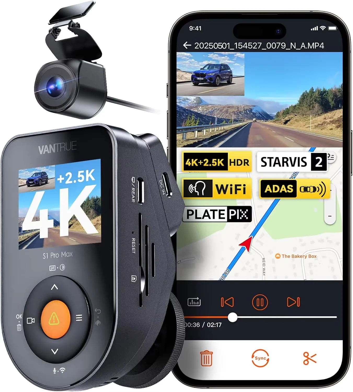 Vantrue S1 Pro Max 4K+2.5K ドライブレコーダー 5G WiFi 音声