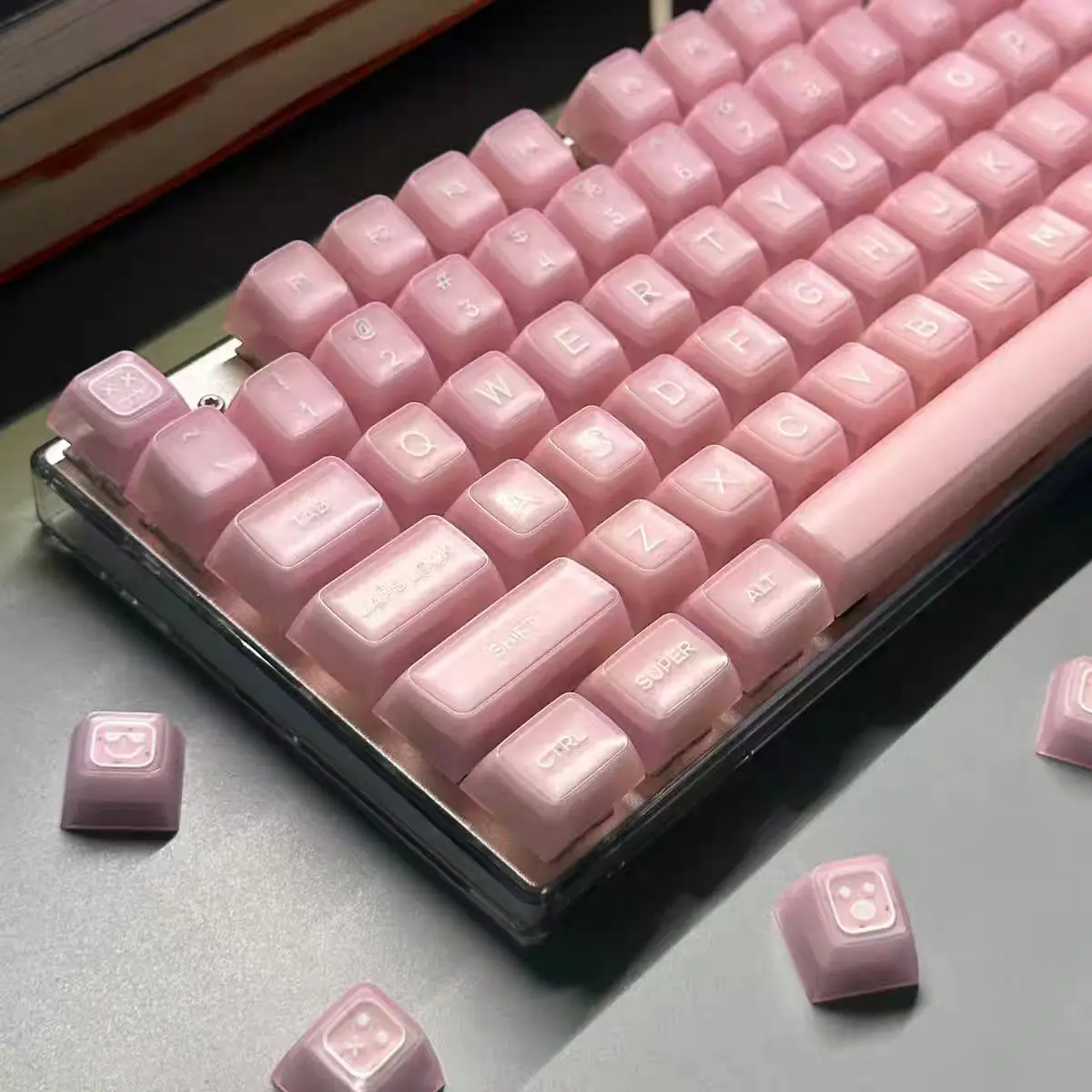 

[Стильные колпачки для клавиш SA] 140+ клавиш PBT, формованные искусственные нефритовые розовые полупрозрачные колпачки для клавиш SA высотой - прочный тактильный