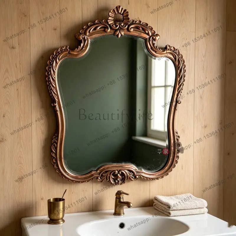 PG European retro carved bathroom mirror wall hanging bathroom special-shaped French entrance bedroom wall hanging vanity mirror