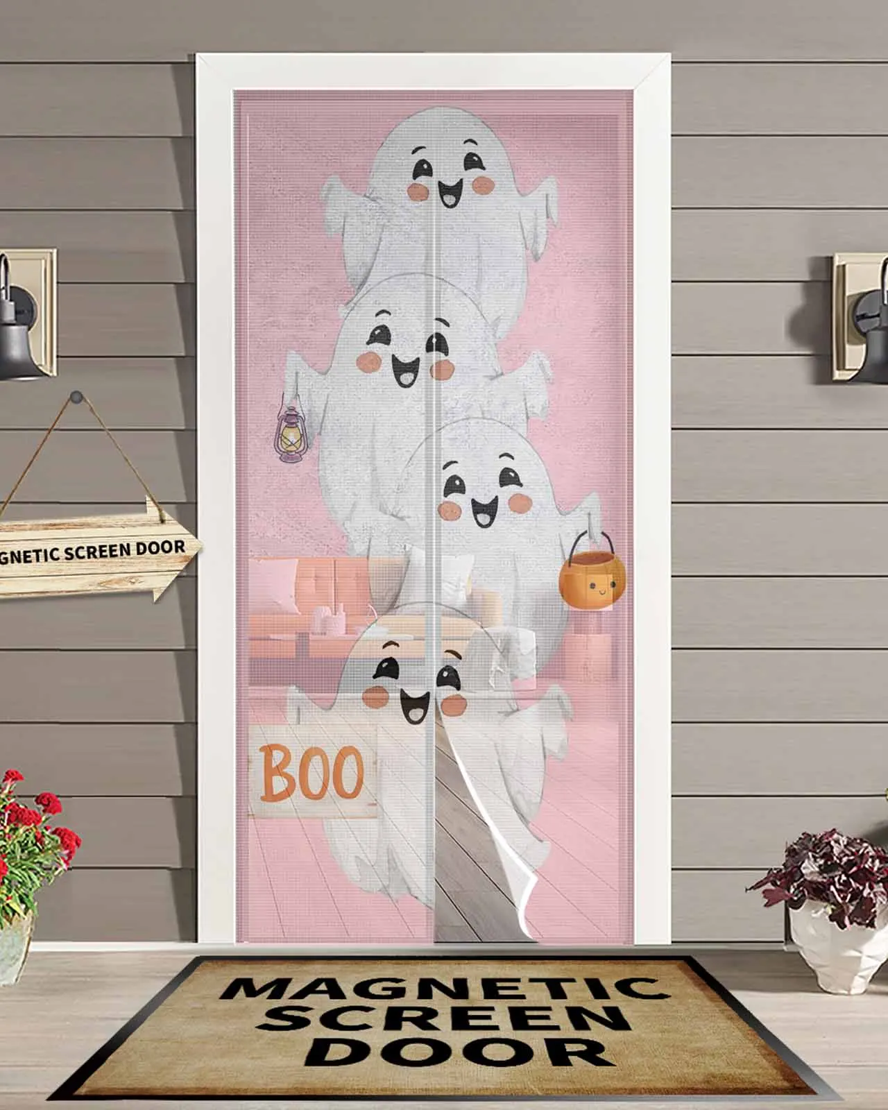 

Halloween Cute Ghost BOO Magnetic Door Curtain Living Room Bedroom Home Anti-mosquito Screen Door Curtain