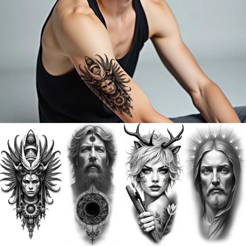 12pcs Temporary Tattoo Motorcycle Goggles Waterproof Long-lasting Body Stickers Samurai Helmet Eagle Headdress For Adults Arms