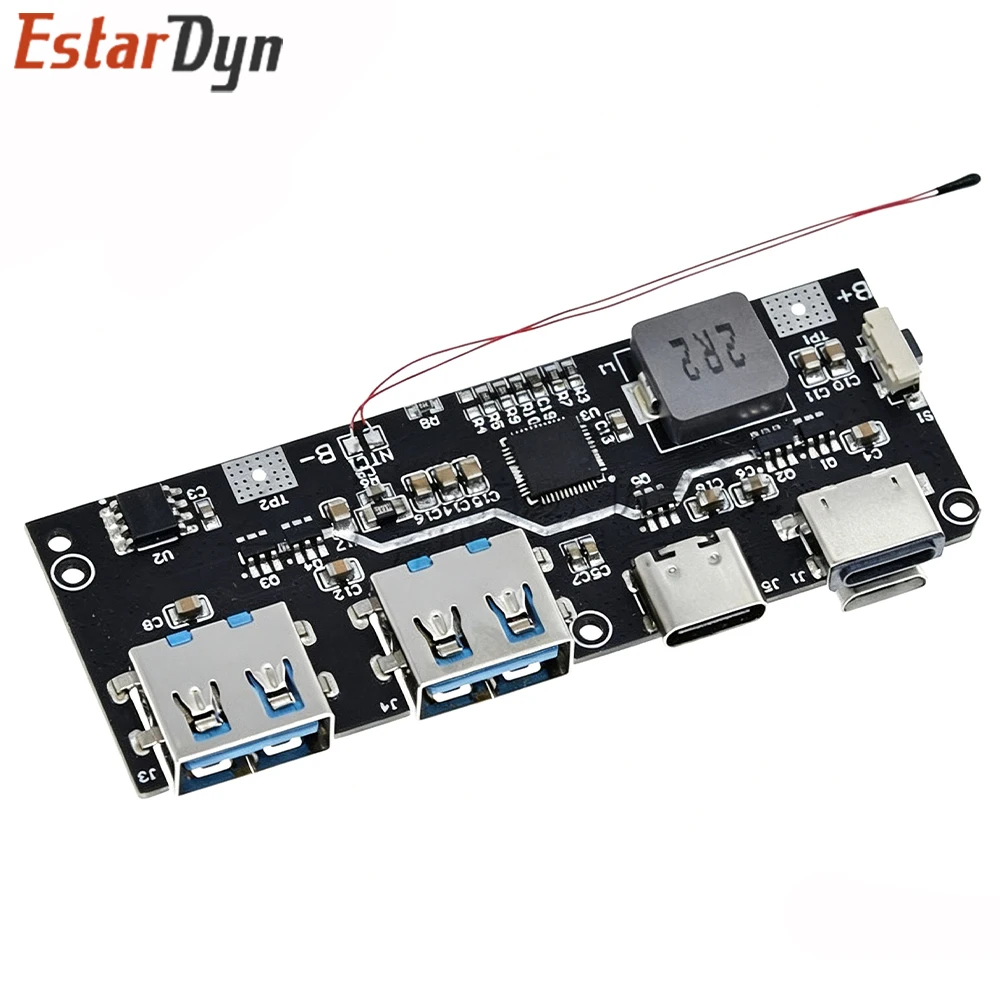 Estardyn QC3.0/4.0 22.5W 5V4.5A Micro/Type-C Input Dual USB Output 18650 Power Bank Charging Module with Protection for DIY