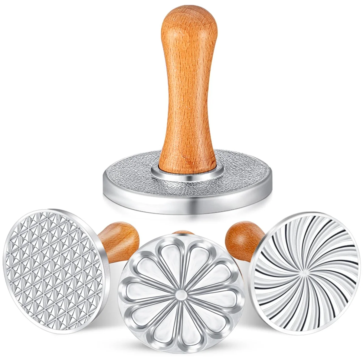 

T36C 3Pcs Cookie Stamps Metal Cookie Press Mold with Wooden Handle for DIY Baking Cake Pastry Cutters Cookie Press for Baking