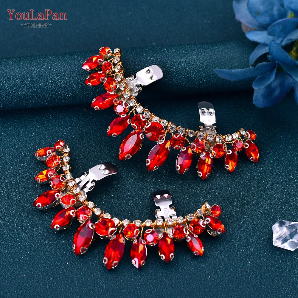 YouLaPan HX39 Red Rhinestone Removable Shoe Clips Wedding Shoes Buckle Women Shoes Accessories Charm Bridal Crystal Decorations