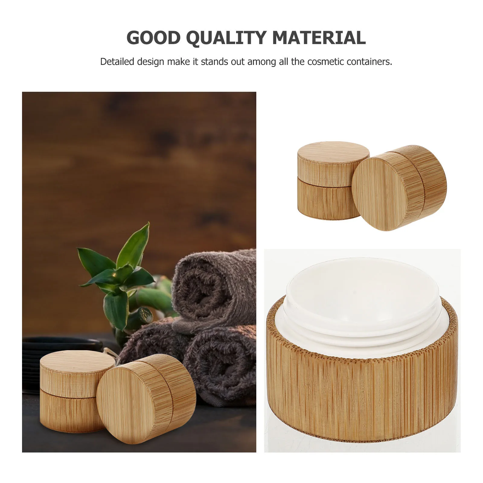 

2pcs Refillable Bamboo Cream Jars Empty Sub Containers For Travel Portable Storage Face Lotion Dispenser Multipurpose