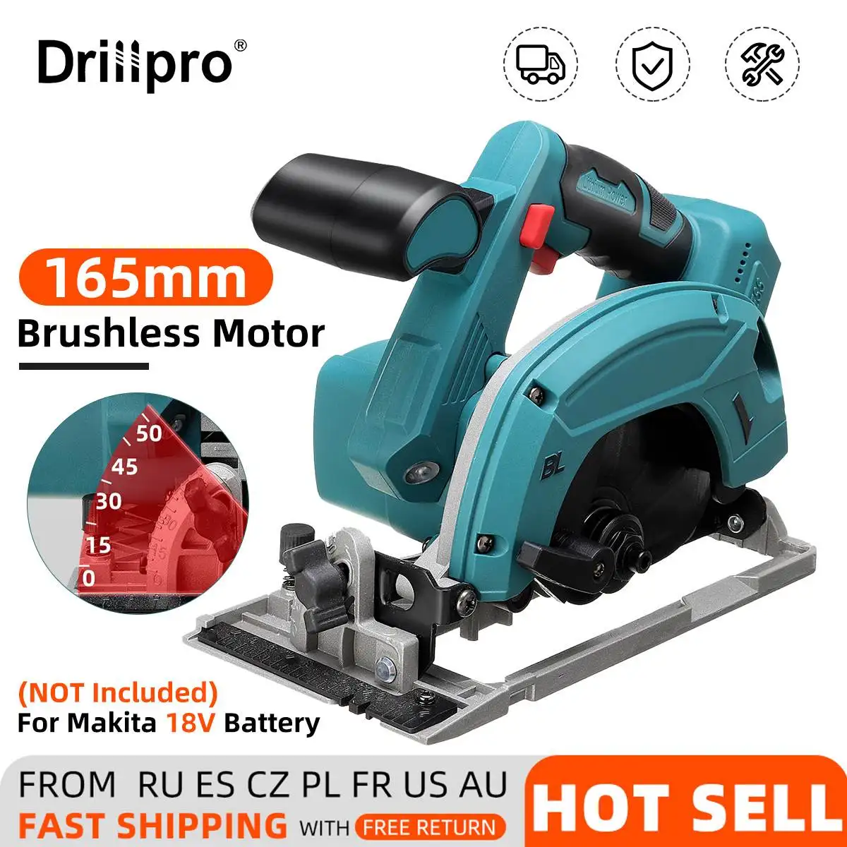 

Drillpro Electric Circular Saw 165mm Wood Cutter Adjustable Blade Wood Cutting Sawing Machine Power Tool for 18V Battery