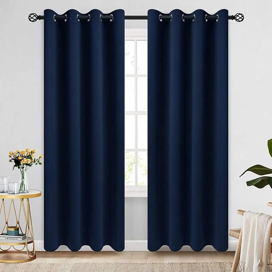 

COS IYA Grommet Blackout Room Darkening Na y Blue Curtains 84 inch Length 2 Panels,Thick Polyester Light Blocking Insulated Ther