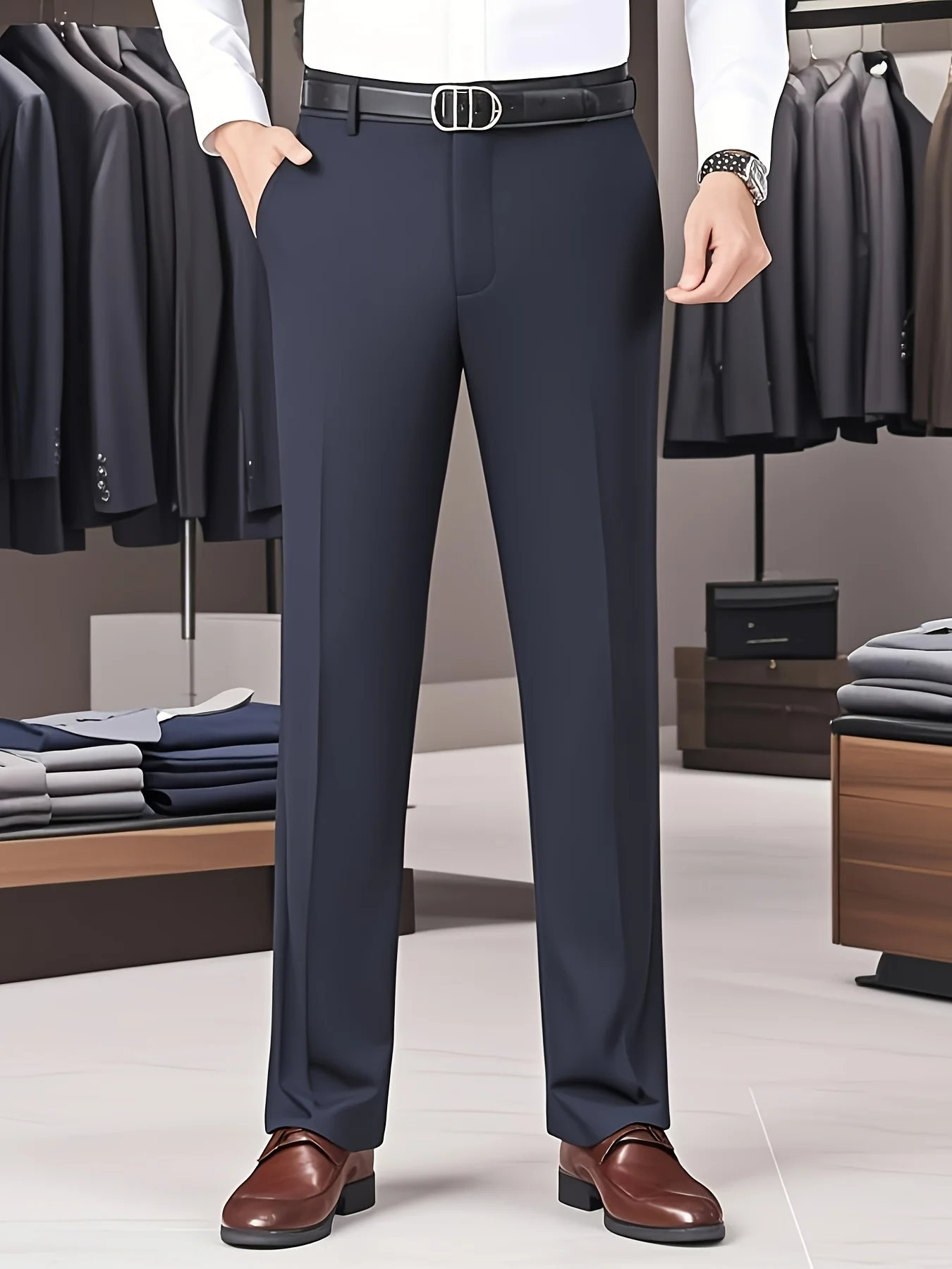 

Мужские эластичные брюки прямого кроя, устойчивые к сминанию, для делового стиля | Немнущиеся брюки для офиса и повседневной носки (1 шт.)