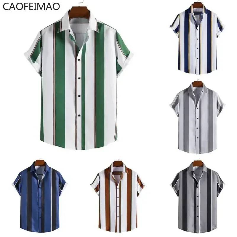 

2023 Male Clothes Simple Stripes 3d Hawaiian Shirt Men Clothes Loose Breathable Men's Shirts Summer Male Shirts Short Sleeve