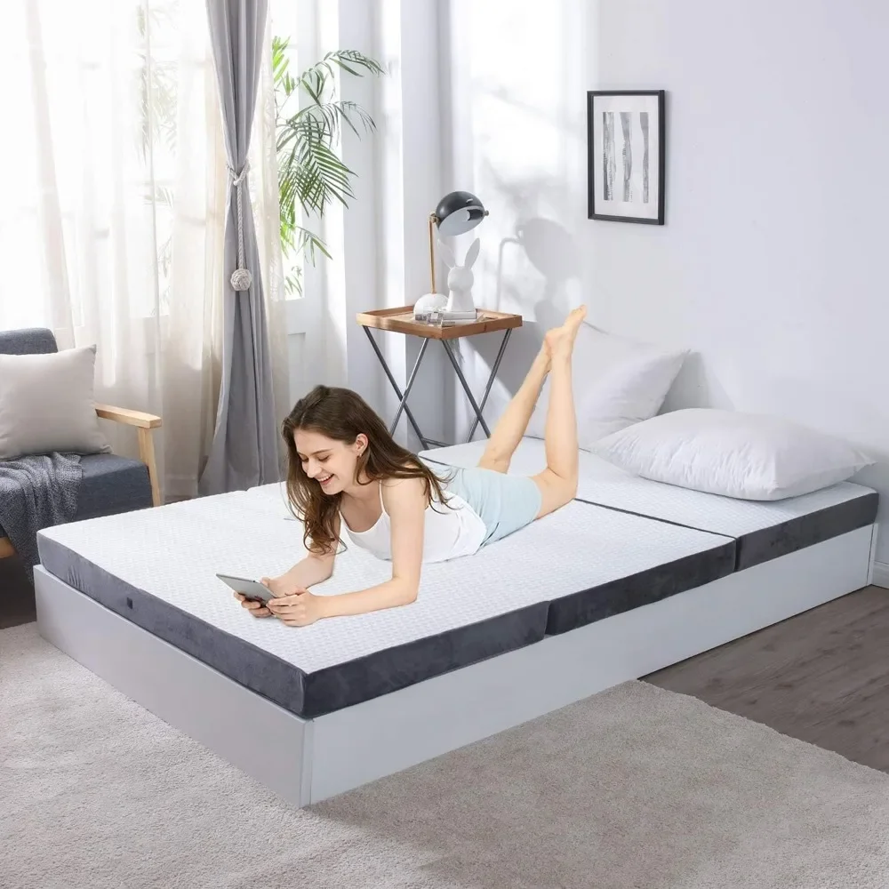 6.0 Inch Folding Mattress Single Camping Mattress with Super Soft Removable Cover, Folding Bed Twin Mattress