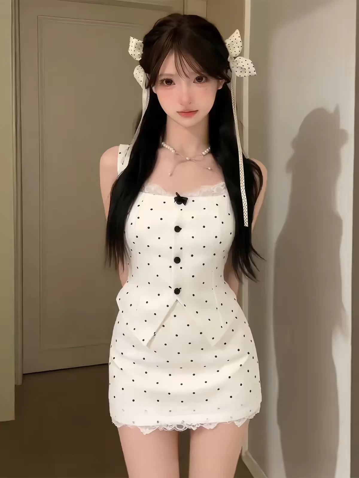 Cutecore Clothes Polka Dot Tank Top and Skirt Set for Women shoujo clothes2026 New Fashion Lace Patchwork Two-Piece Outfit