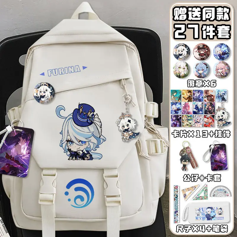 Genshin Impact Anime Game Pain Bag Fuka Carlos Water God Peripheral Funina Student Cartoon Double Shoulder Backpack Anime