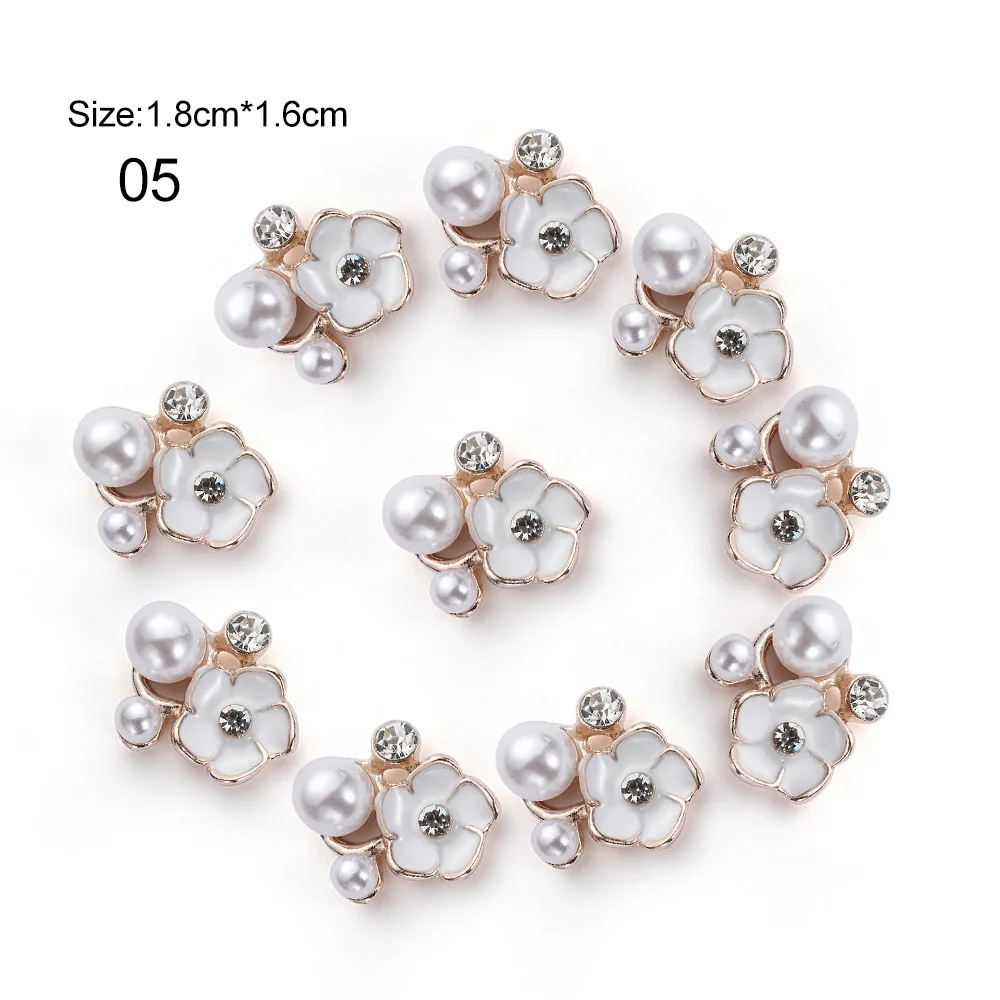 10Pcs DIY Crafts Bow Accessories Garment Decorative Clothing Rhinestone pearls sewing button Flower
