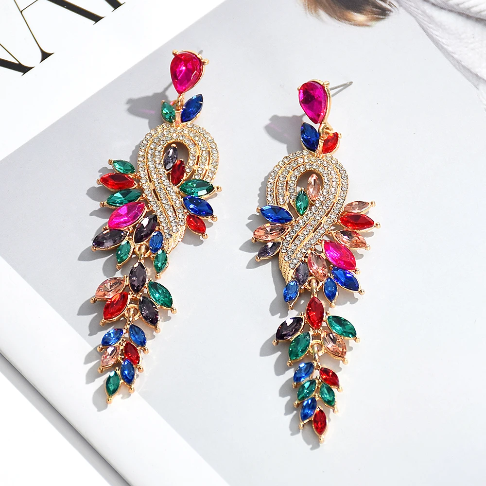 New Style Long Classic Colorful Crystal Dangle Drop Earrings High-Quality Vintage Pendant Metal Jewelry Accessories For Women