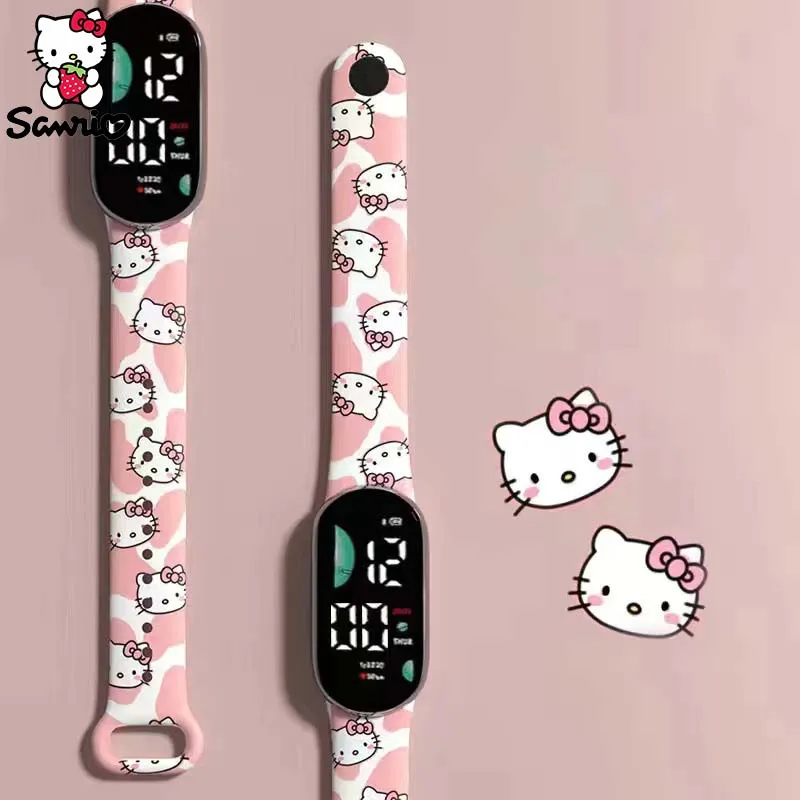 Sanrio acessórios hello kitty relógio kuromi relógios cinnamoroll relógio eletrônico à prova dwaterproof água led anime brinquedo maltês crianças presente