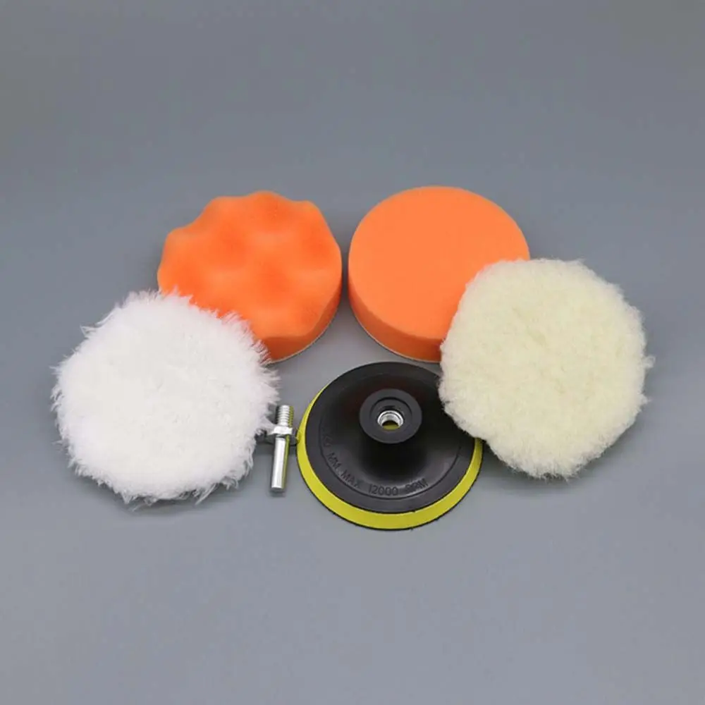 6pcs Self-Adhesive Car Polisher Electric Drill Connecting Rod Wool Wheel Waxing Sponge Wax Collecting Tray Car Polishing Disc