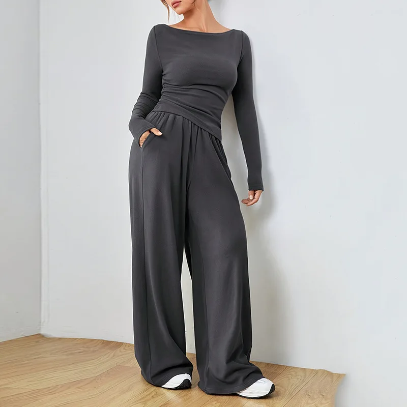 New Women's Home Clothes Sleepwear Loose Wide Leg Pants Two Piece Set Soft and Comfortable Sports and Leisure Fashion Set Hot image 4