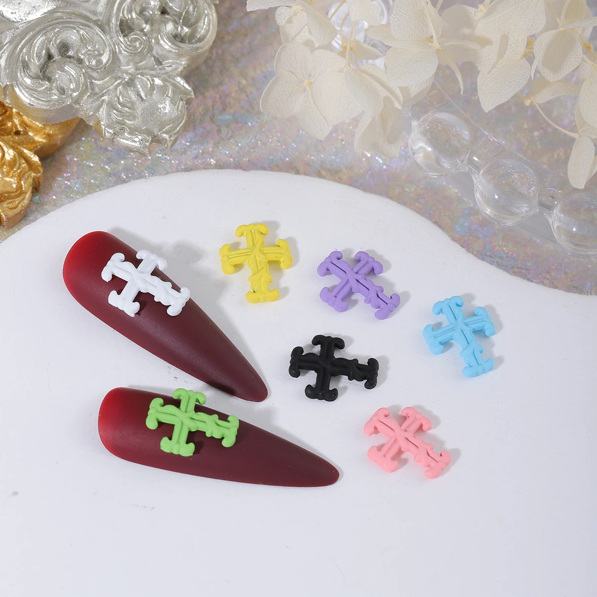 10 cyberpunk wind Y2K alloy retro cross macaron color cross nail art patch color random mixed pack