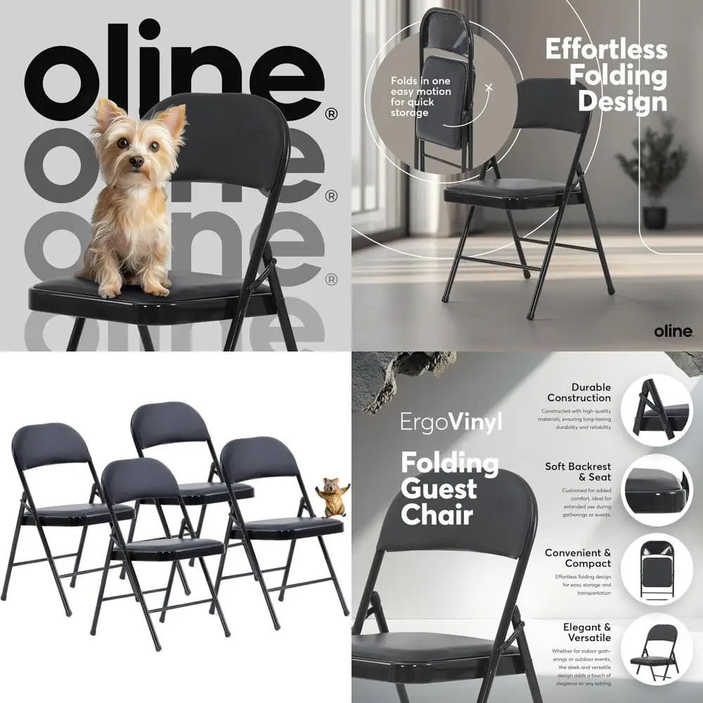 

Складные стулья с мягкой обивкой и металлическим каркасом, выдерживают до 136 кг, идеально подходят для офиса, свадеб, кухни, набор из 4 штук, черные